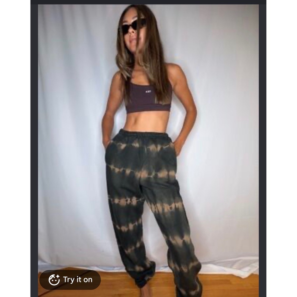 I.AM.GIA Joggers Large Black Tan Tie Dye Bleach Wash Streetwear Lounge Pants